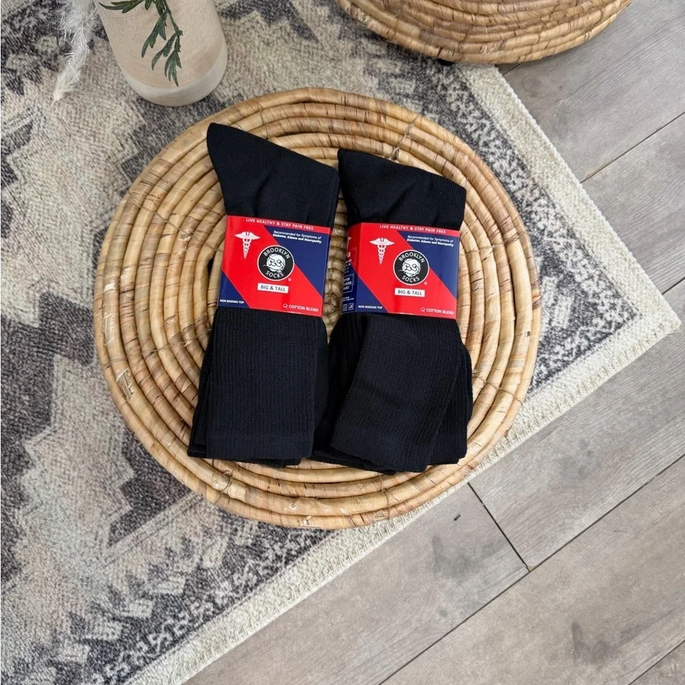 New Men’s Diabetic Black Medical Crew Socks 6 Pairs Big & Tall Cotton Nonbinding